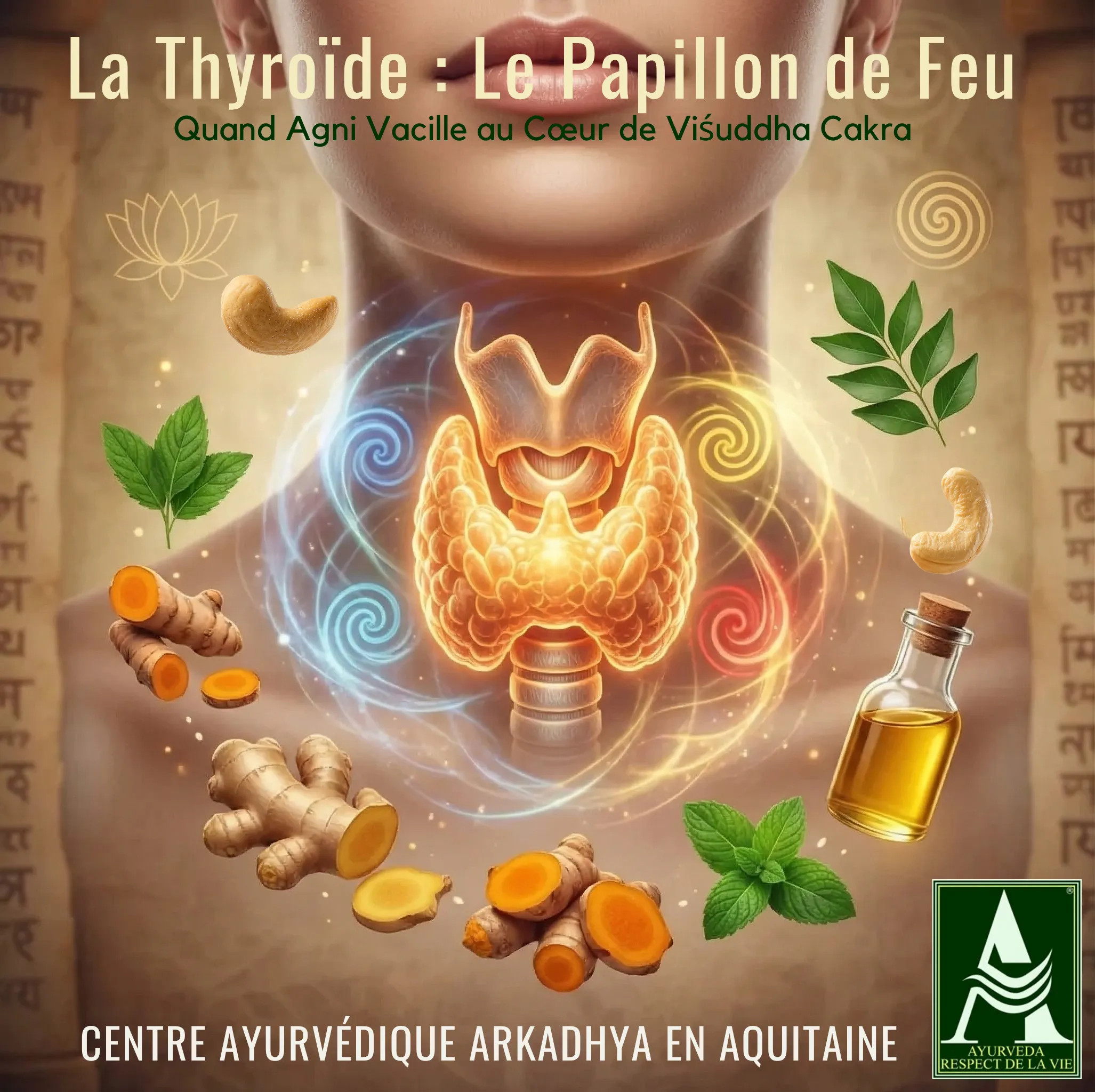 La thyroïde selon l'Āyurveda — le papillon de feu au cœur de Viśuddha Cakra