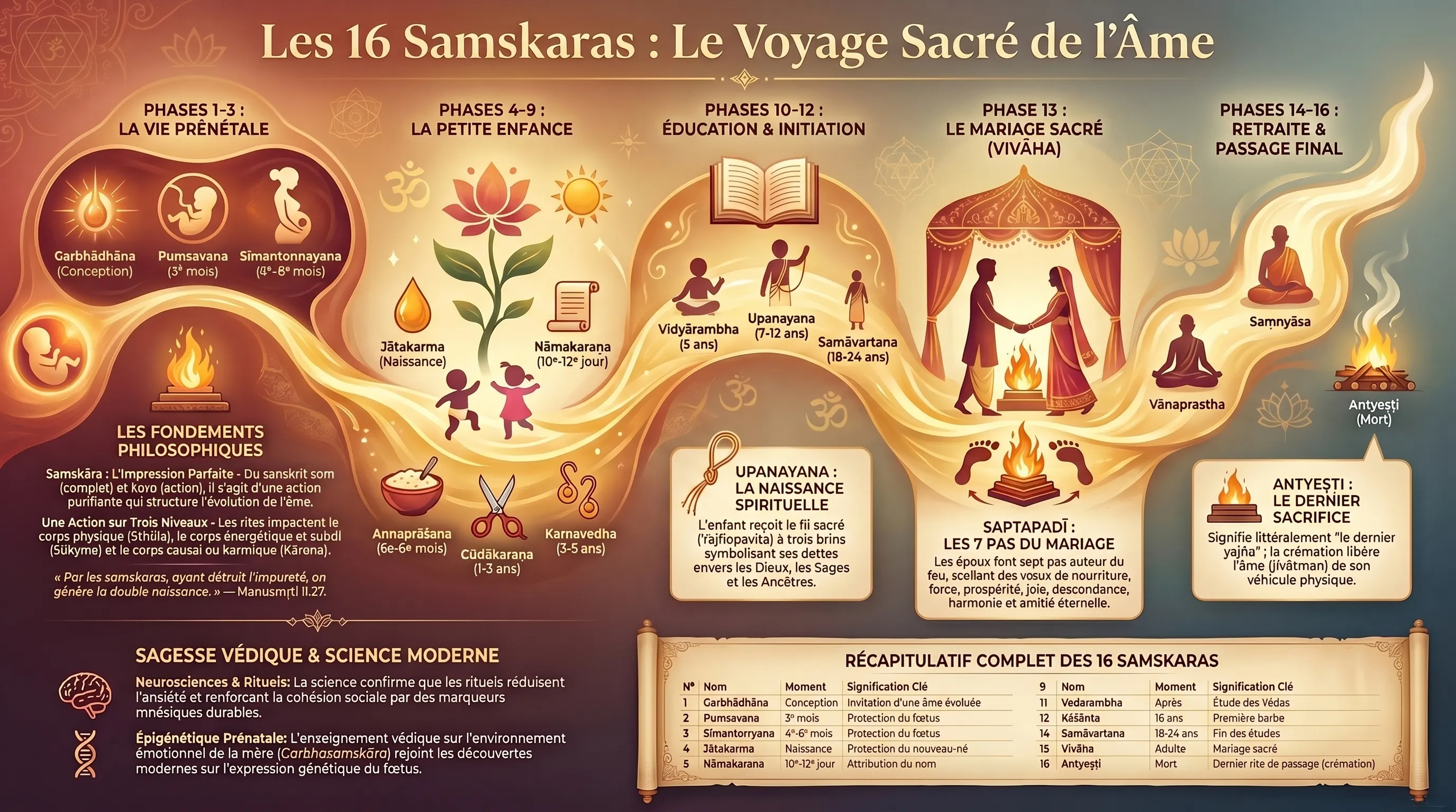 Les seize Samskaras, rites de passage dans la tradition védique