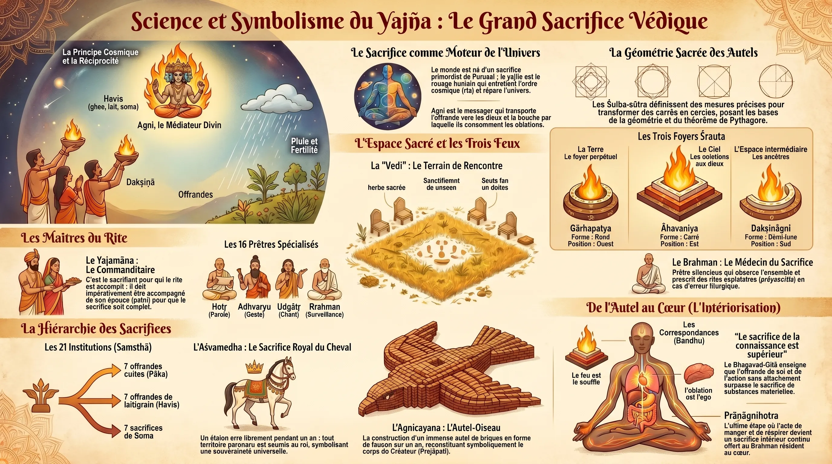 Les grands Yajnas, sacrifices rituels védiques qui maintiennent l'ordre cosmique