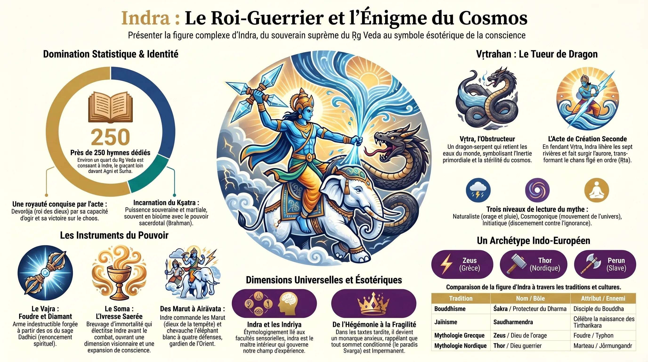 Indra, roi des dieux et maître de la foudre dans le Rig-Veda