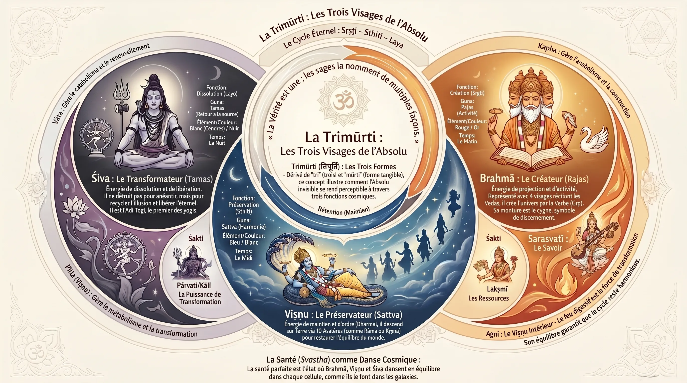 La Trimurti, Brahma Vishnu Shiva, la trinité sacrée de l'hindouisme