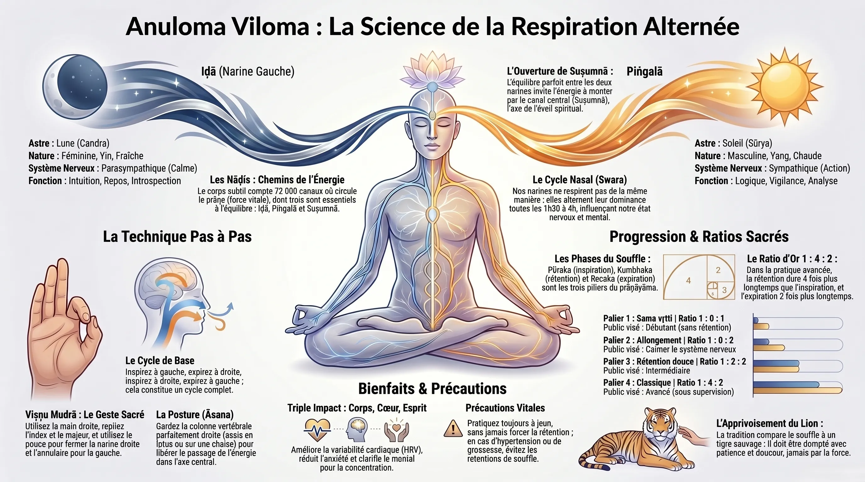 Anuloma Viloma, respiration alternée équilibrant Iḍā et Piṅgalā